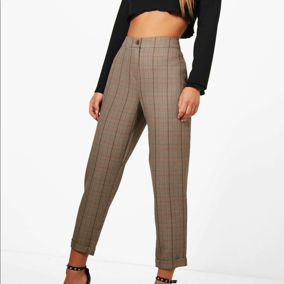 petite plaid trousers
